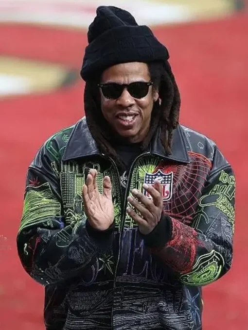 Jay-z Super Bowl 2024 Las Vegas Print Leather Jacket