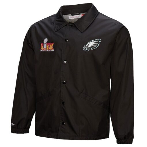 Men's Philadelphia Eagles Mitchell & Ness Black Super Bowl LIX Champions Full-Snap Coaches Jacket