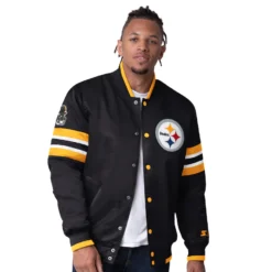 Men's Pittsburgh Steelers Starter Black Scout I Full-Snap Varsity Jacket