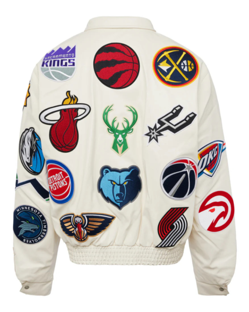 White NBA Team Collage Jeff Hamilton Leather Jacket