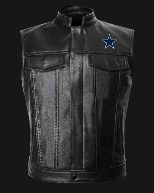 NFL Team Dallas Cowboys Black Leather Vest