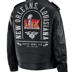 Black Super Bowl LIX Fanatics Exclusive Tabitha Oversized Leather Moto Full-Zip Jacket