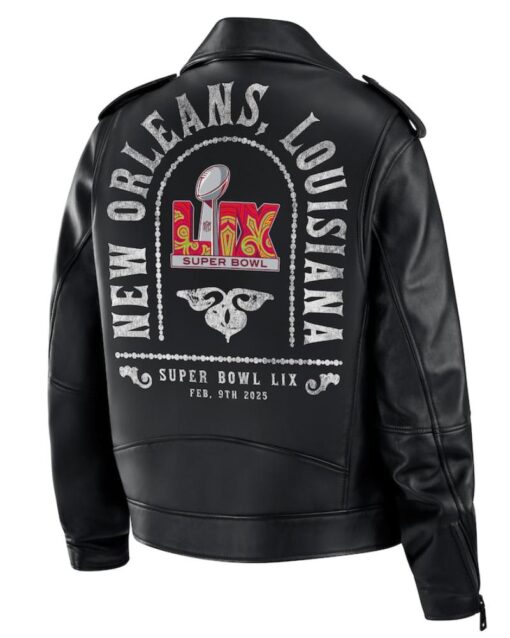 Black Super Bowl LIX Fanatics Exclusive Tabitha Oversized Leather Moto Full-Zip Jacket