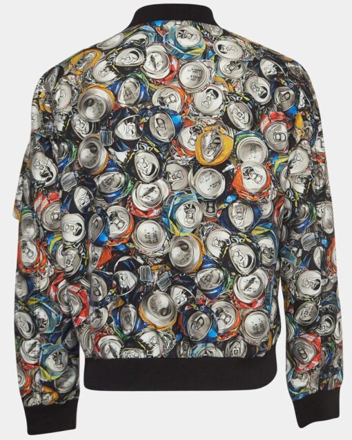 Moschino Couture Multicolor Beverage Cans Print Nylon Bomber Jacket