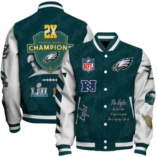 Philadelphia Eagles 2X Super Bowl LIX Champions Winning Spirit Varsity Jacket