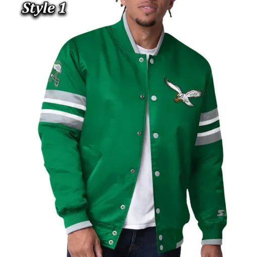 Men's Starter Green Philadelphia Eagles Vintage Logo Scout I Full-Snap Varsity Jacket