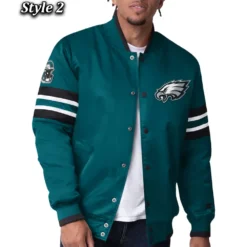 Men's Starter Green Philadelphia Eagles Vintage Logo Scout I Full-Snap Varsity Jacket