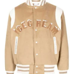 Icecream Tan Brown Polyester Varsity Jacket