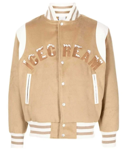 Icecream Tan Brown Polyester Varsity Jacket