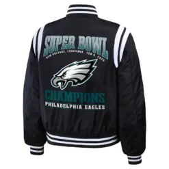 Women’s WEAR by Erin Andrews Black Philadelphia Eagles Super Bowl LIX Champions Full-Button Bomber Jacket