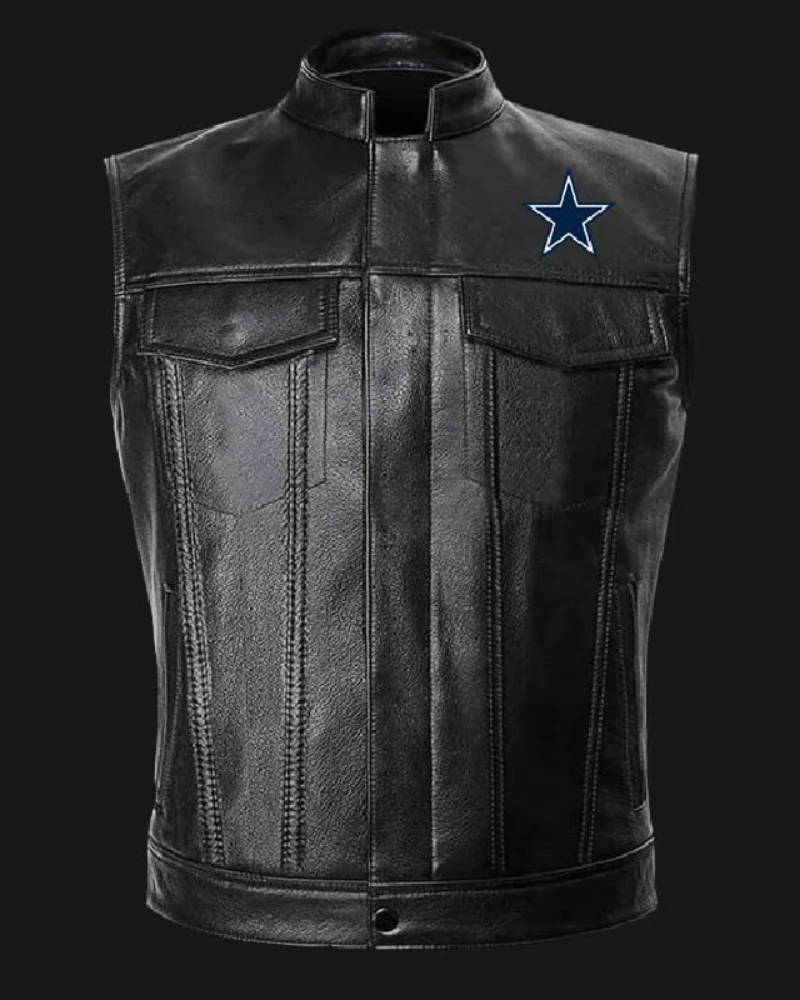 NFL Team Dallas Cowboys Black Leather Vest NFL Team Dallas Cowboys Black Leather Vest
