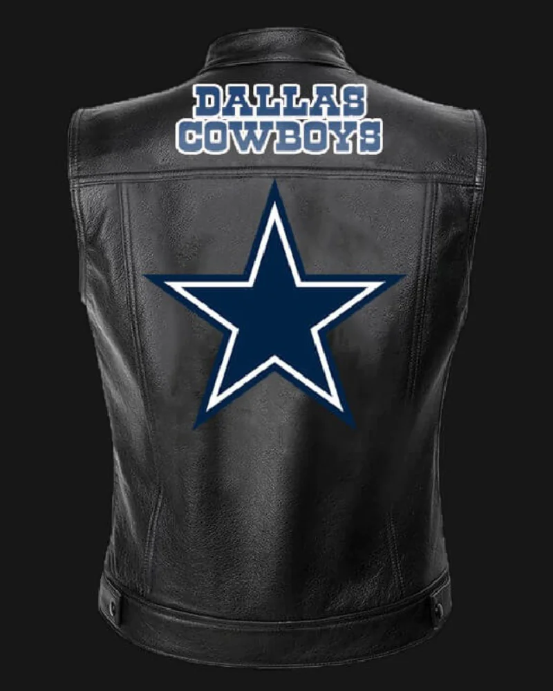 NFL Team Dallas Cowboys Black Leather Vest NFL Team Dallas Cowboys Black Leather Vest