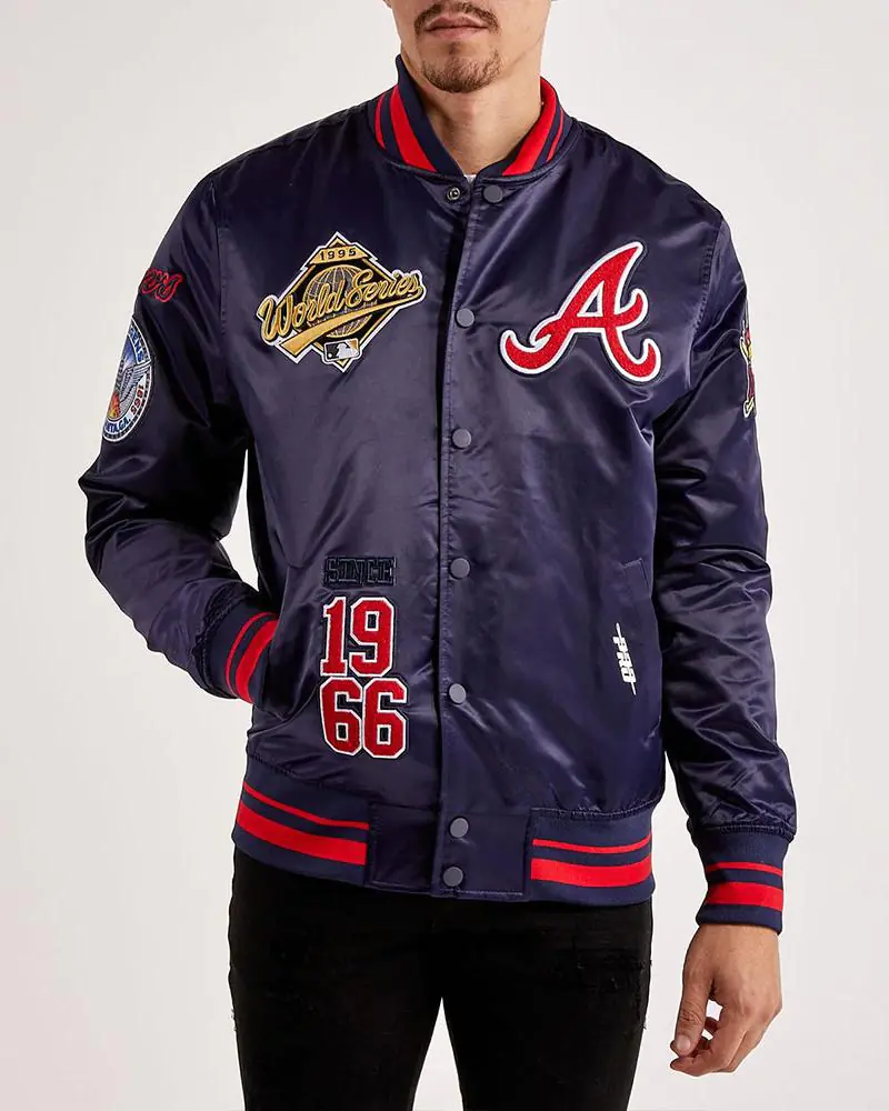 Atlanta Braves World Series Navy Varsity Satin Jacket Atlanta Braves World Series Navy Varsity Satin Jacket
