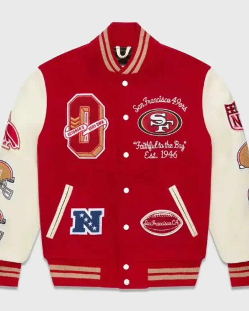 Ovo San Francisco 49ers Red And White Varsity Jacket Ovo San Francisco 49ers Red And White Varsity Jacket