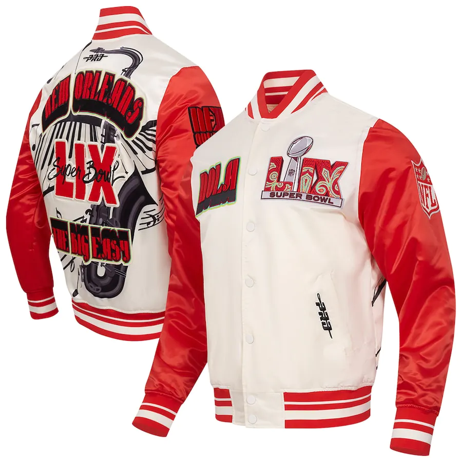 Super Bowl LIX Pro Standard Sublimated Satin Full-Snap Jacket Super Bowl LIX Pro Standard Sublimated Satin Full-Snap Jacket