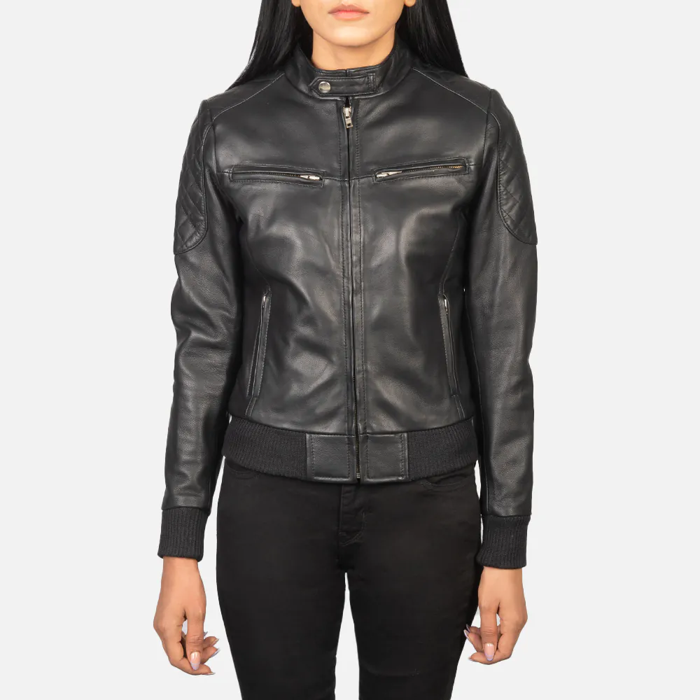 Zenna Black Leather Bomber Jacket Zenna Black Leather Bomber Jacket
