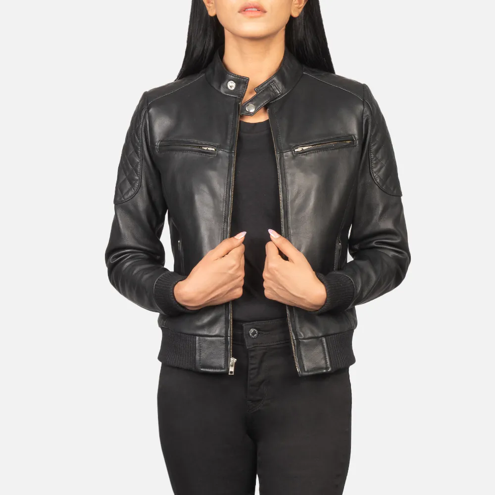 Zenna Black Leather Bomber Jacket Zenna Black Leather Bomber Jacket