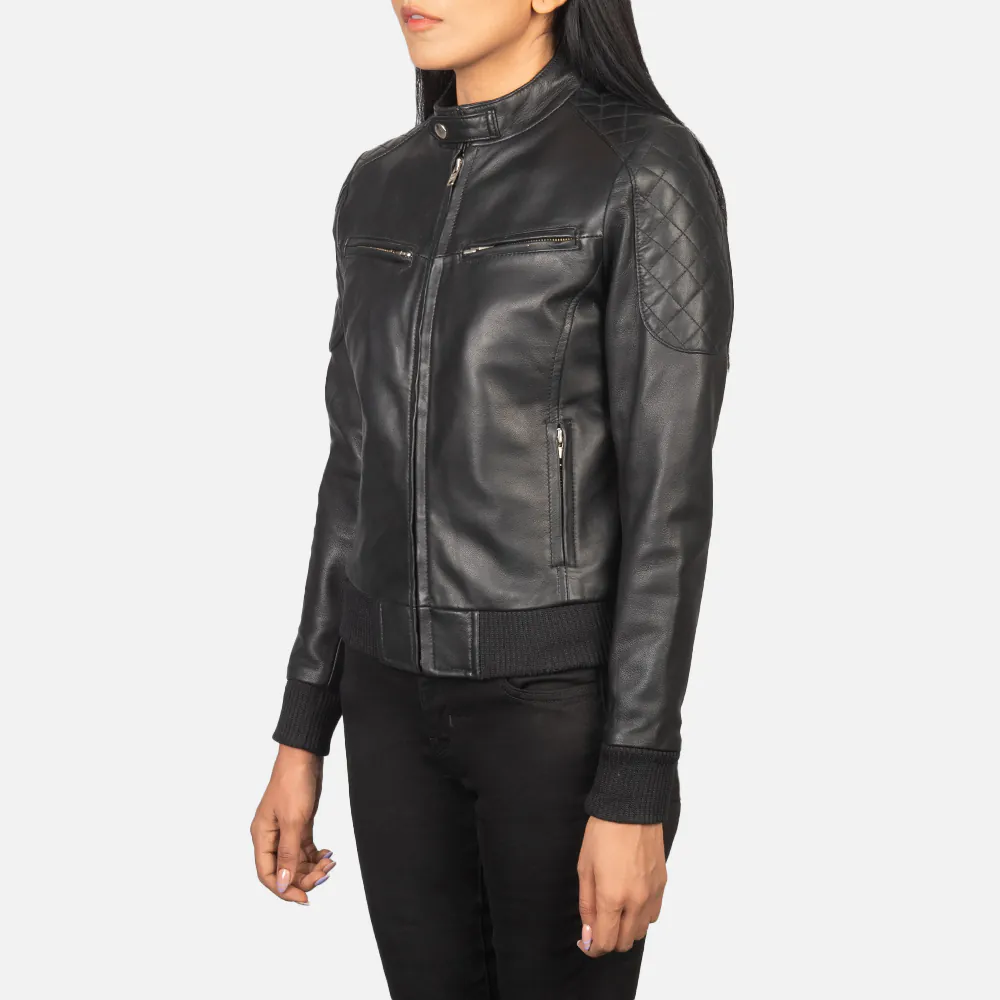 Zenna Black Leather Bomber Jacket Zenna Black Leather Bomber Jacket