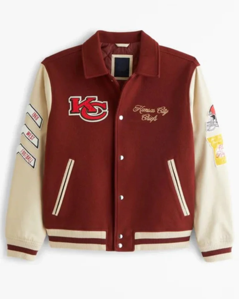 Abercrombie Kansas City Chiefs Brown And White Varsity Bomber Jacket Abercrombie Kansas City Chiefs Brown And White Varsity Bomber Jacket
