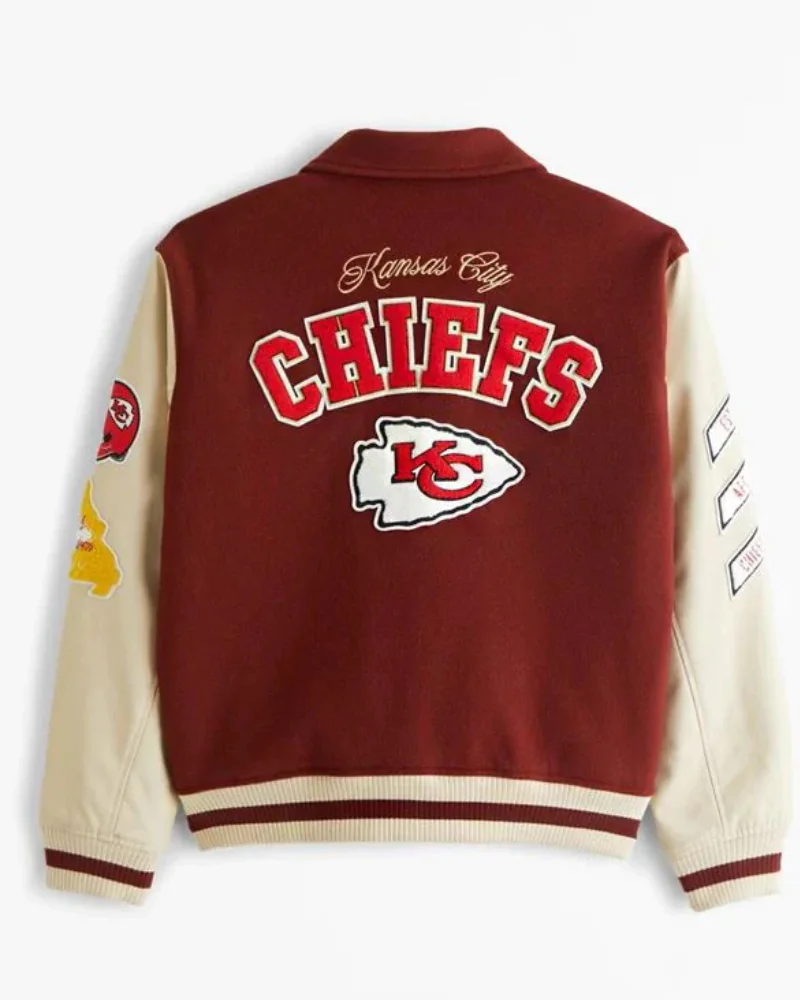 Abercrombie Kansas City Chiefs Brown And White Varsity Bomber Jacket Abercrombie Kansas City Chiefs Brown And White Varsity Bomber Jacket
