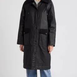 Bernardo Black Waxed Cotton Twill Coat