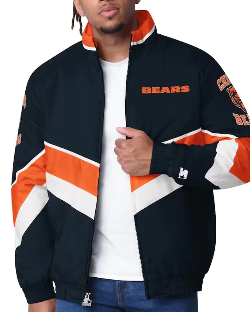 Chicago Bears Captain Navy Varsity Satin Jacket Chicago Bears Captain Navy Varsity Satin Jacket