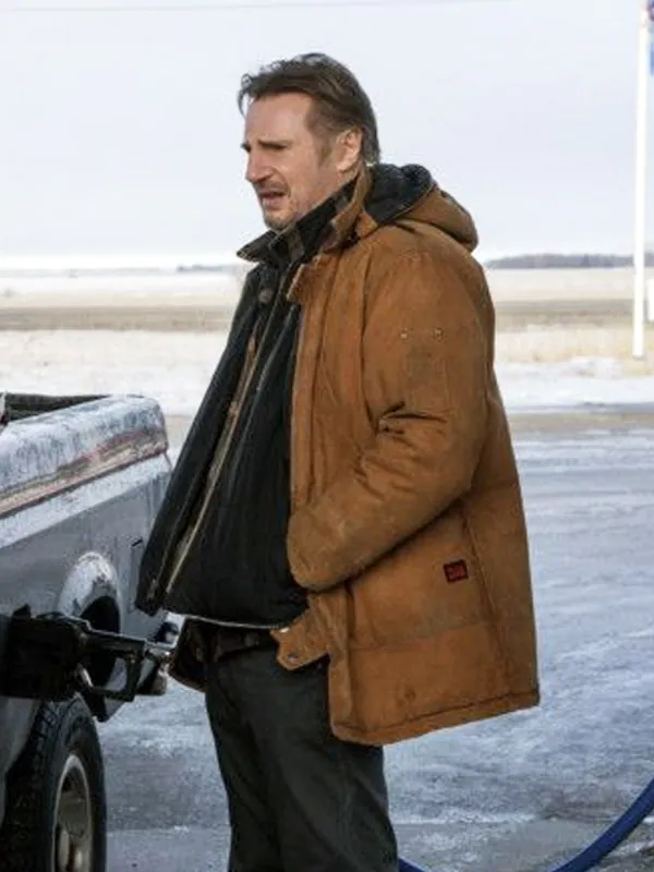 The Ice Road Liam Neeson Brown Hooded Jacket The Ice Road Liam Neeson Brown Hooded Jacket