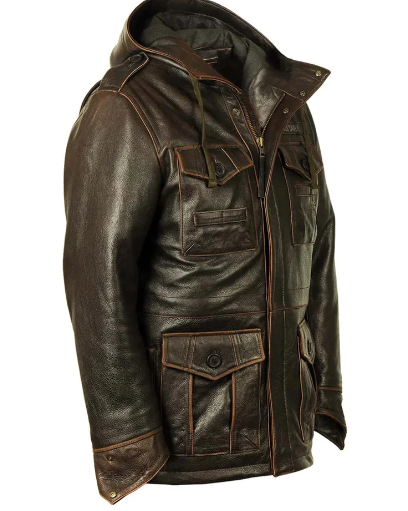 M-65 Cap Brown Field Leather Military Jacket M-65 Cap Brown Field Leather Military Jacket
