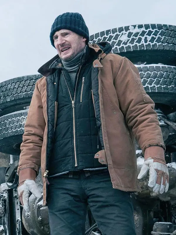 The Ice Road Liam Neeson Brown Hooded Jacket The Ice Road Liam Neeson Brown Hooded Jacket