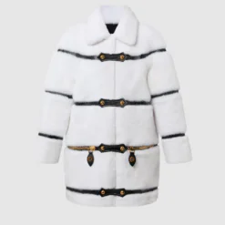 Leather Strip White Mink Coat