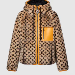 Leather Trim Monogram Mink Jacket