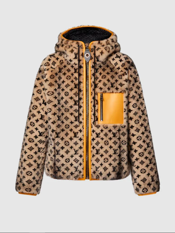 Leather Trim Monogram Mink Jacket