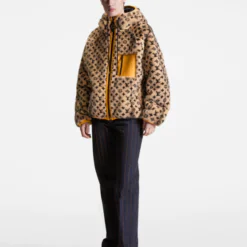 Leather Trim Monogram Mink Jacket